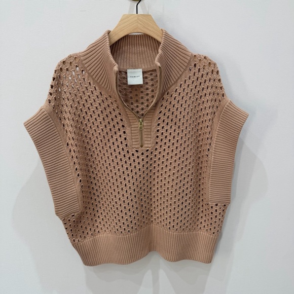 Varley Gaines Cowl Neck Sweater in Tan with Zipper - Picture 2 of 4